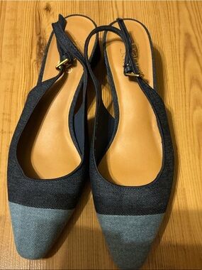 Franco SartoWomen's Two-Tone Denim Slingback Flats - Blue